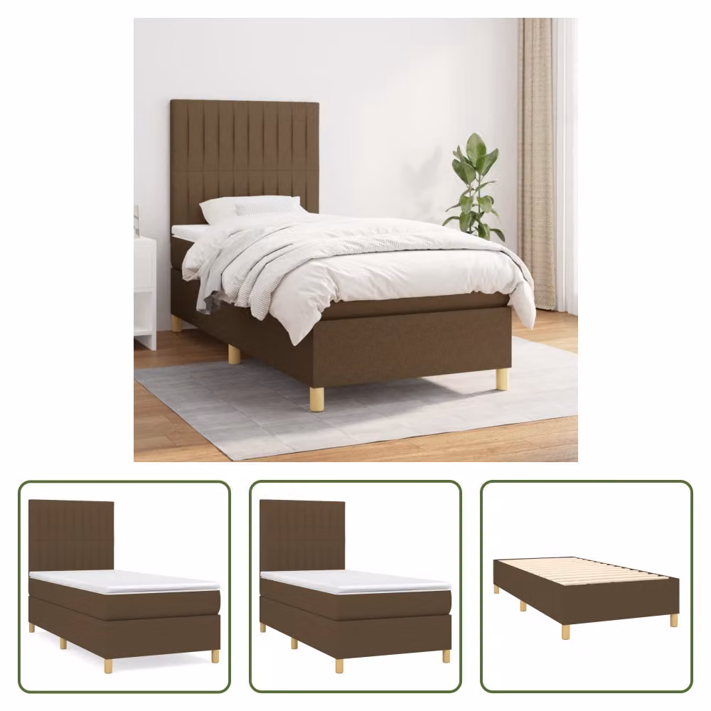 The Living Store Letto a molle con materasso marrone scuro 90x190 cm in tessuto