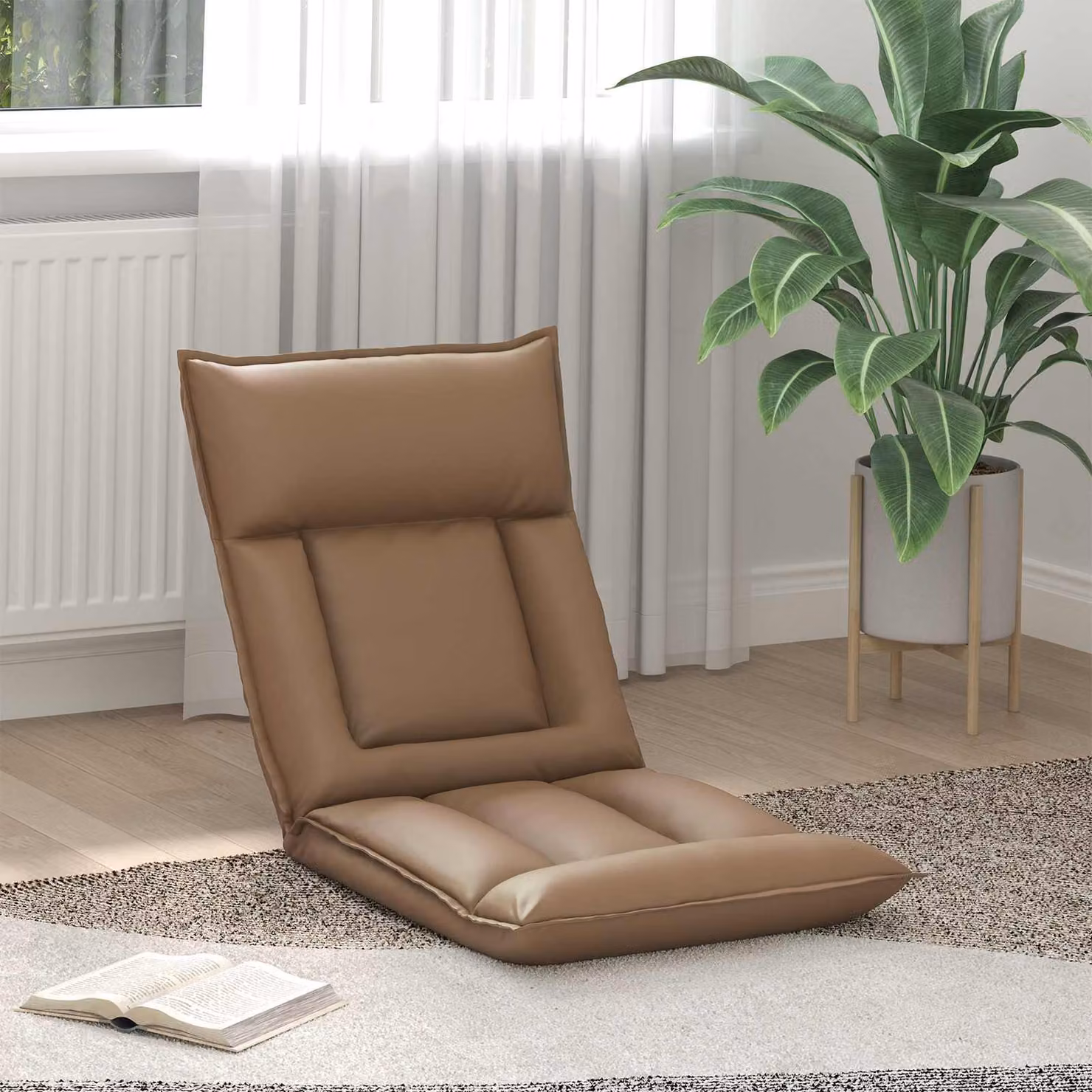 Sedia a pavimento regolabile vidaXL in similpelle color beige e marrone con struttura in metallo