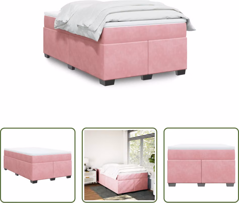 The Living Store Letto a molle con materasso Rosa 120x200 cm Velluto