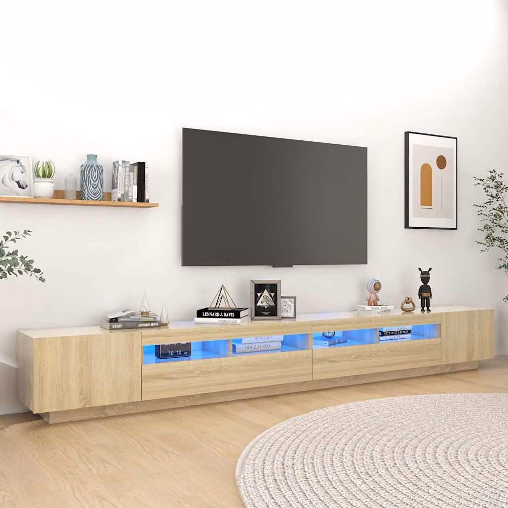 vidaXL Mobile Porta TV Moderno in Rovere con Luci LED Integrate, Marrone, L: 300 cm, P: 40 cm, H: 35 cm