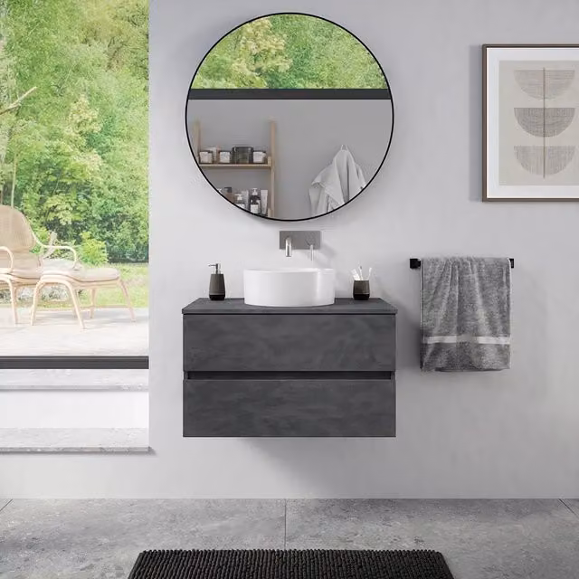 Mobile da bagno sospeso 60 cm effetto cemento scuro con top | Yili