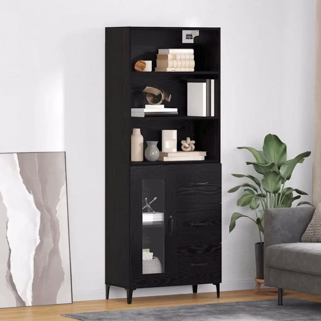 Credenza moderna in legno e metallo Rovere Nero per soggiorno e sala da pranzo, L/P/H: 69,5 x 34 x 180 cm – 2