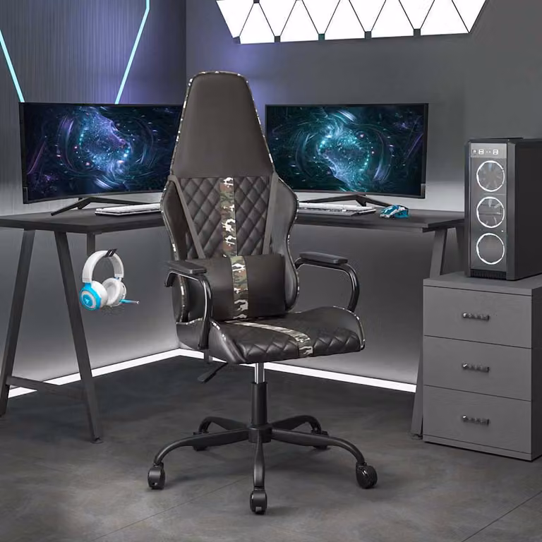 Sedia da Gaming vidaXL Multicolore e Nera in Similpelle con Poggiatesta e Ruote