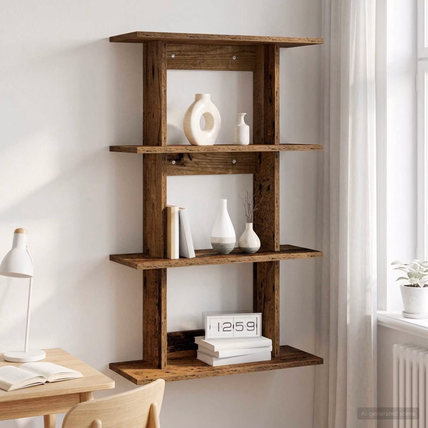 Scaffale da parete moderno vidaXL in legno color marrone L: 56 cm, P: 20 cm, H: 90 cm
