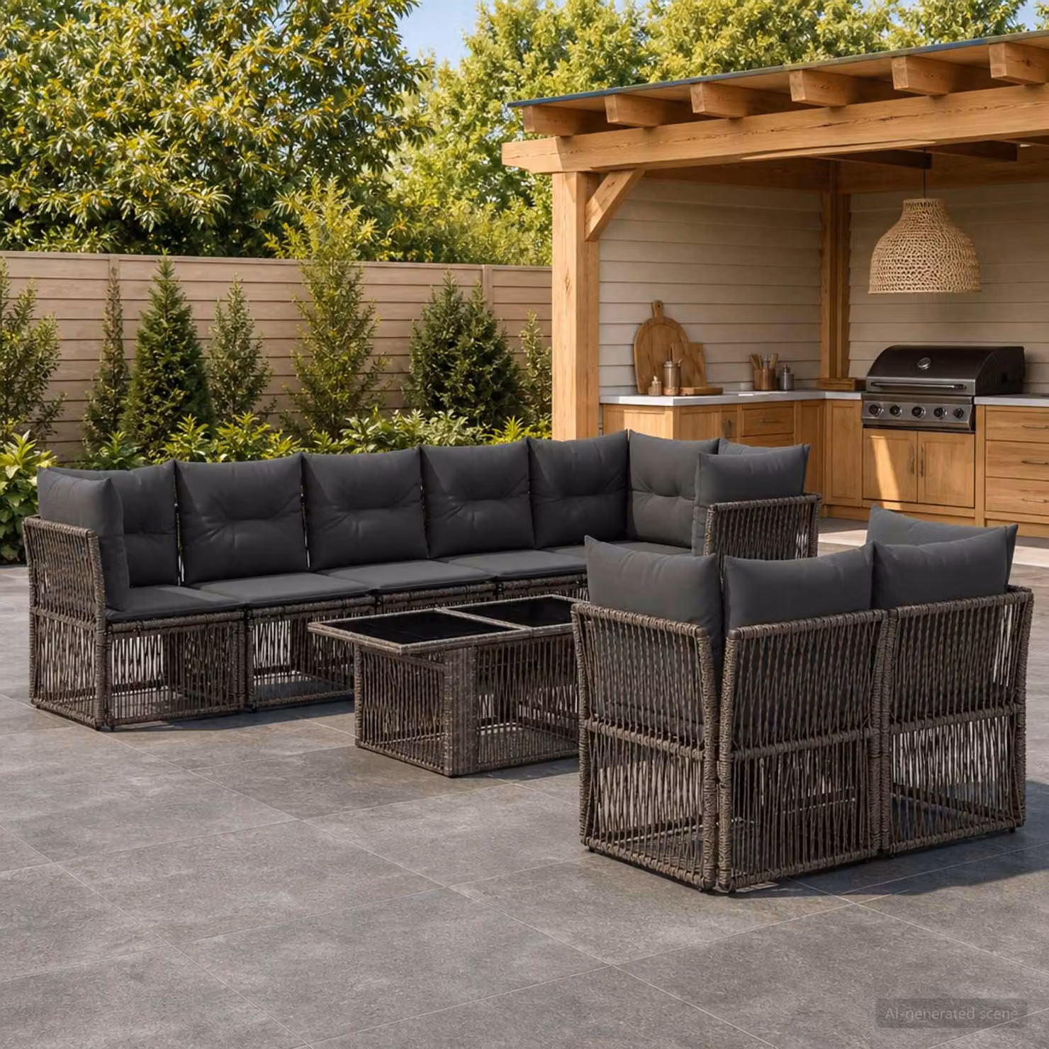 Set Divano da Giardino vidaXL 8 Pezzi a Forma di U Grigio con Tavolino e Cuscini in Polyrattan e Acciaio