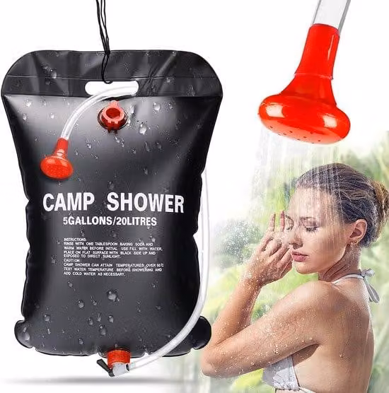 Doccia solare da campeggio, 20 L, doccia solare, portatile, riscaldatore solare, doccetta con tubo flessibile rimovibile, secchio solare per campeggio, escursionismo, arrampicata