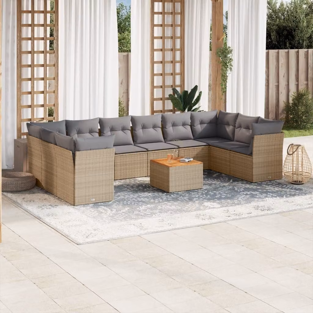 Maison Exclusive - Set Divano da Giardino 11 pz con Cuscini Beige Misto Polyrattan
