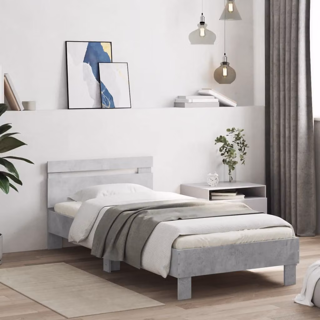 vidaXL Giroletto con Testiera in Legno Multistrato Grigio Cemento L 90 cm x P 200 cm