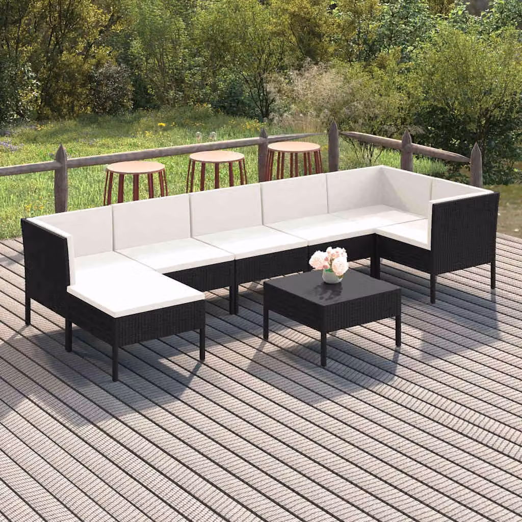 Set Divani da Giardino vidaXL a Forma di L con Cuscini e Tavolino, 8 Pezzi, Colore Multicolore con Struttura in Metallo e Polyrattan