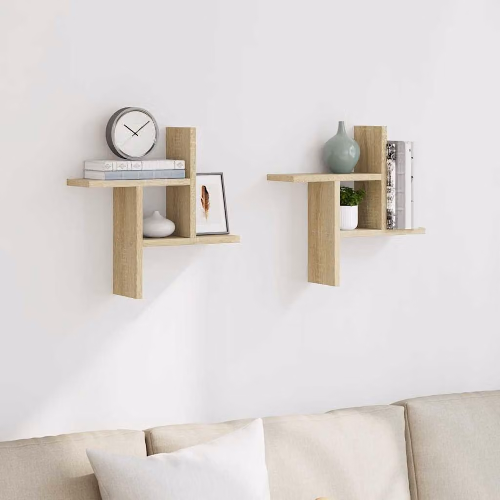 Set di 2 mensole da parete vidaXL in MDF color Rovere Sonoma, L 38 x P 12 x H 38 cm