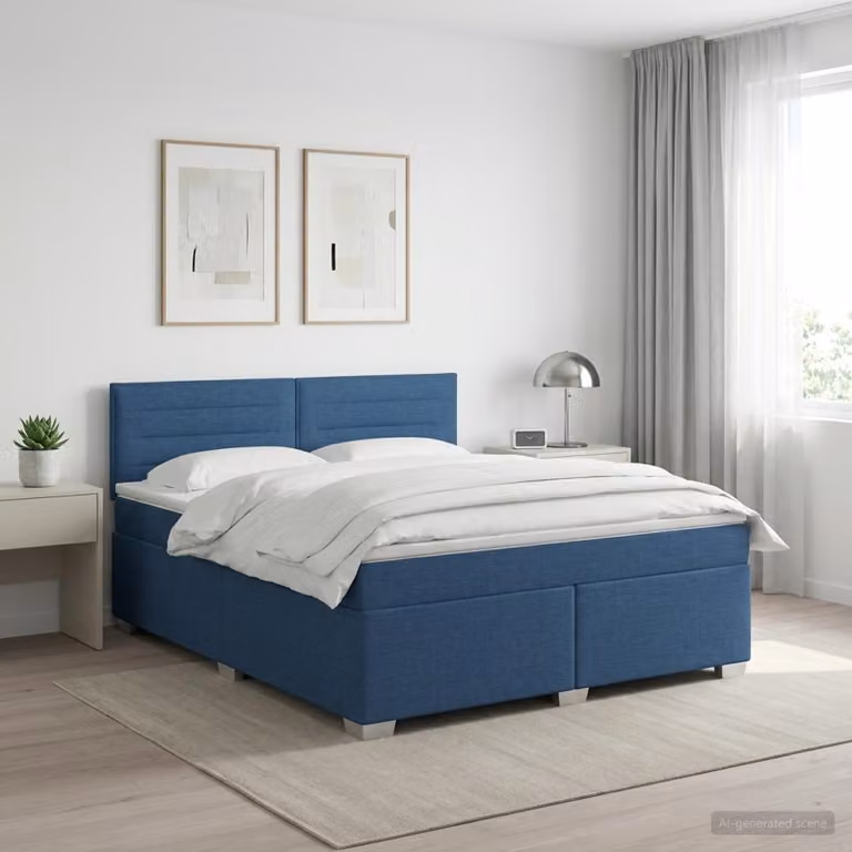 Letto box spring con materasso ibrido vidaXL in tessuto blu e bianco L/P: 140 x 200 cm
