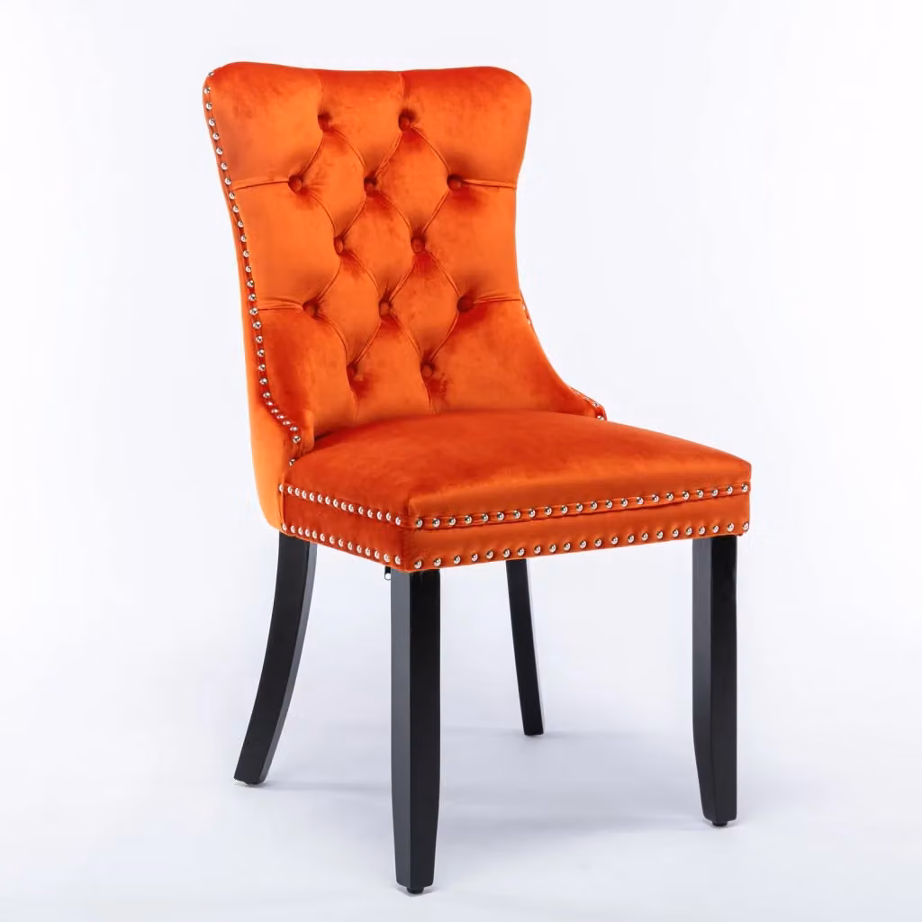 Sedia da pranzo OKWISH in velluto arancione con schienale alto, seduta imbottita e struttura in legno massello – 2