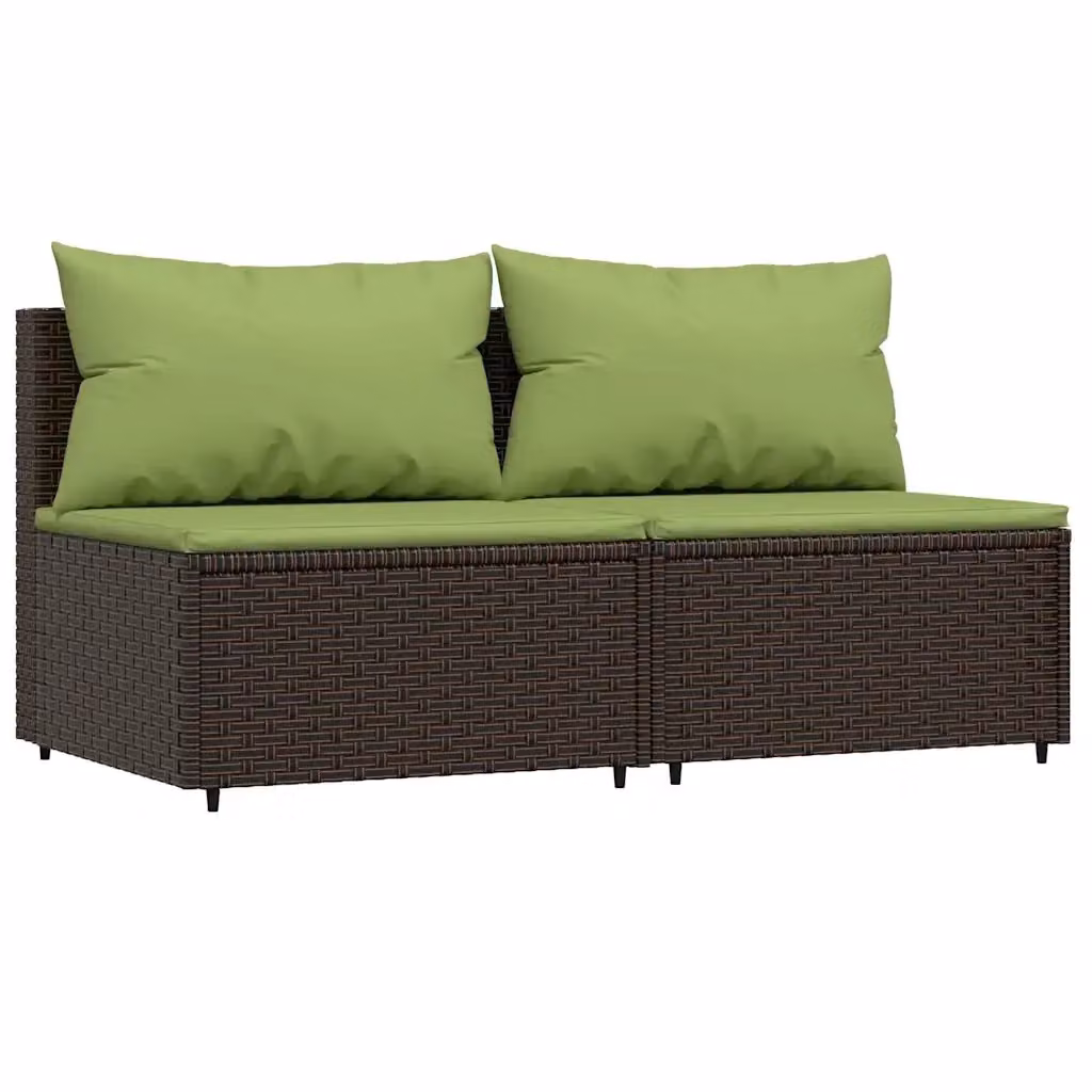 Set di 2 Divani Centrali da Giardino vidaXL in Polyrattan Marrone con Cuscini – 2