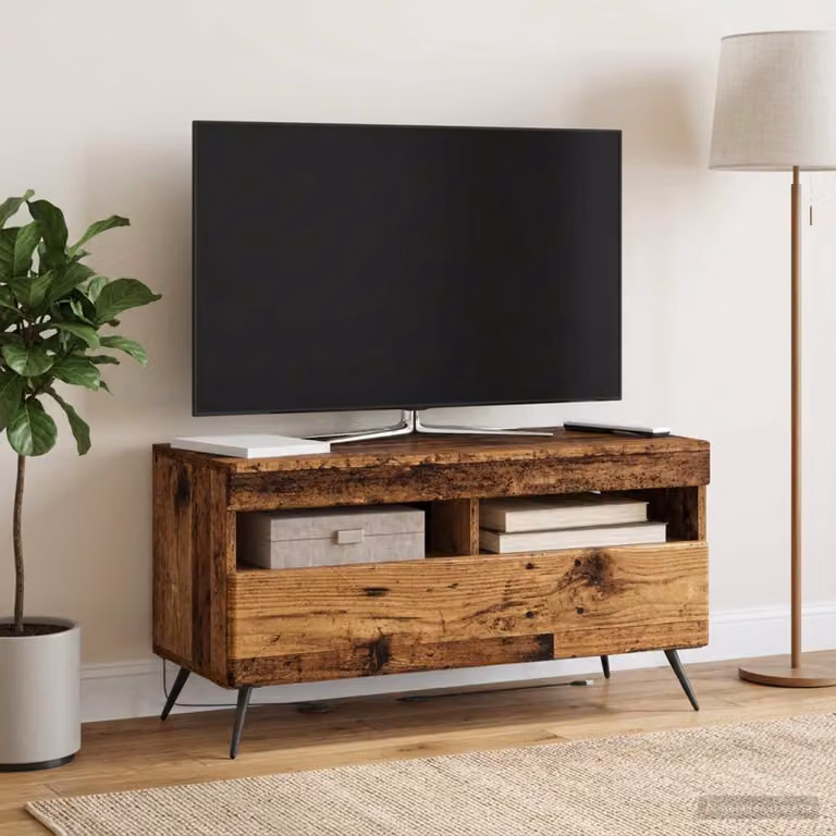 Mobile TV stand vidaXL in legno antico e marrone con illuminazione LED e scomparti multimediali, design moderno per soggiorno