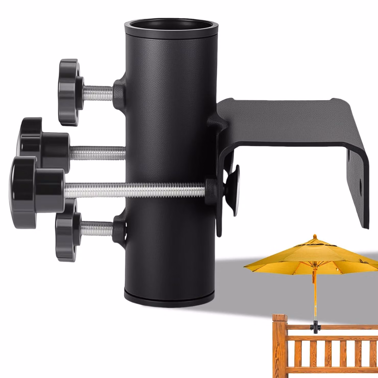 Portaombrello da balcone - Fissaggio a morsetto - Regolabile - Adatto per diametri da 63 a 20 mm - Salvaspazio - Flessibile e smontabile - Supporto per ombrellone