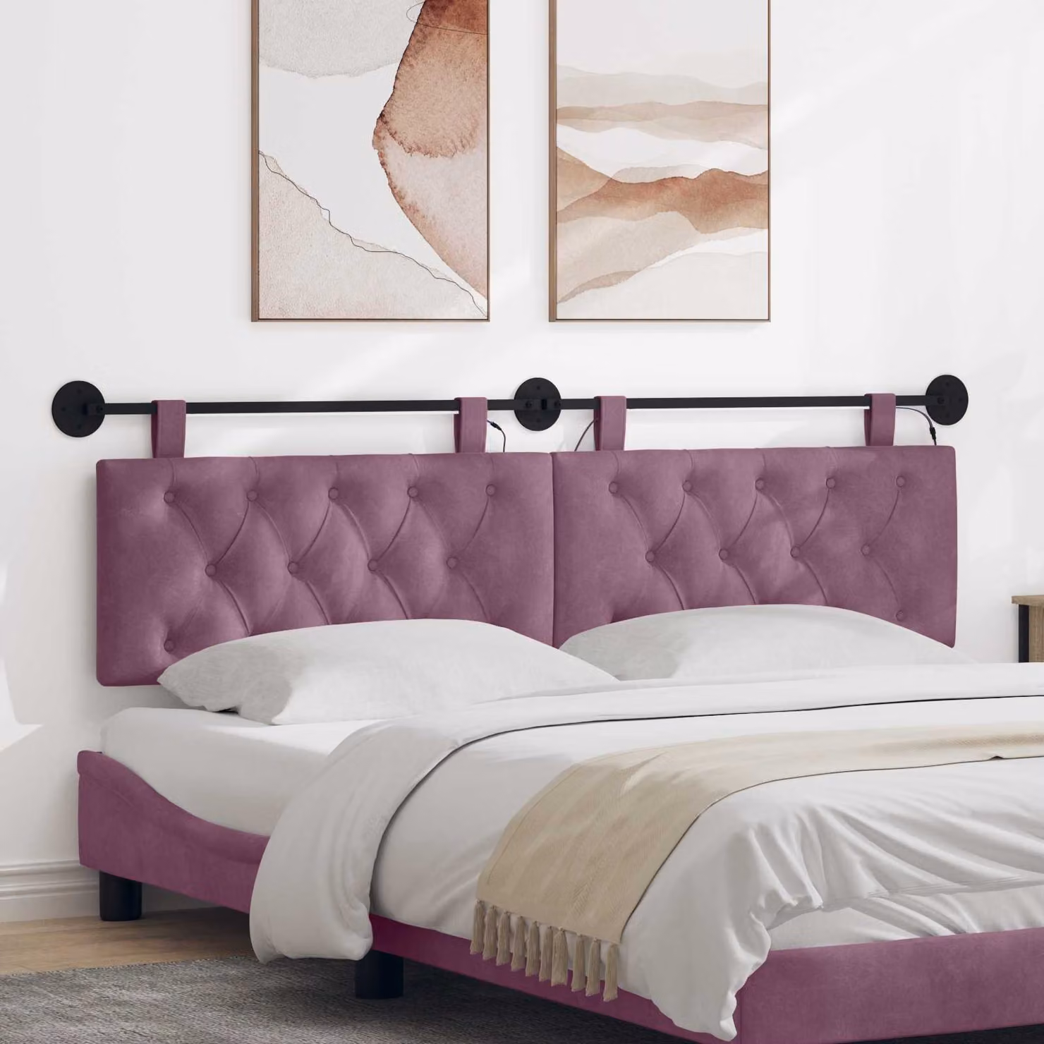 Testiera sospesa vidaXL in velluto viola con luce LED integrata