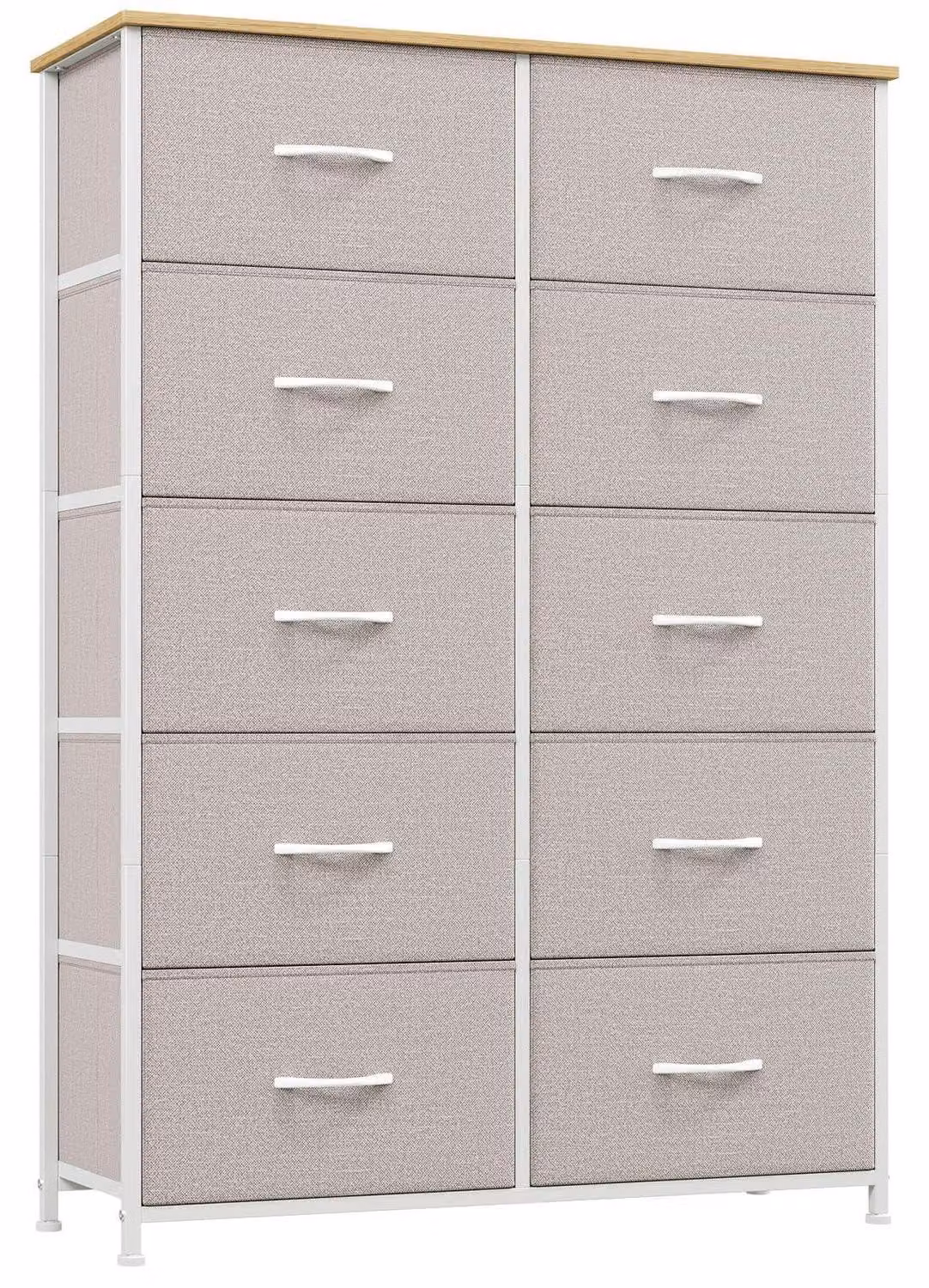 Comodino con 10 cassetti rivestiti in tessuto, colore grigio cenere, dimensioni 80x114,5 cm