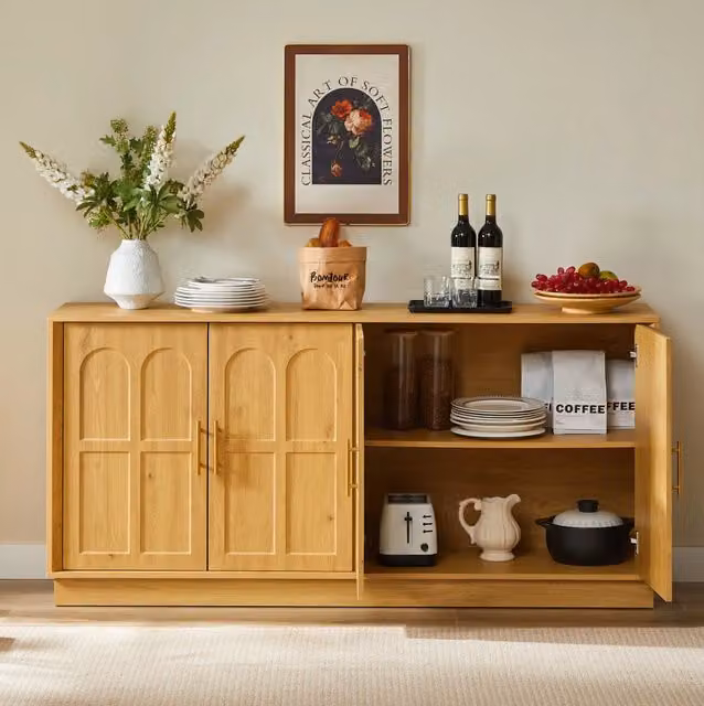 Credenza 169 x 40 x 80 cm naturale - 4 ante, ripiani regolabili