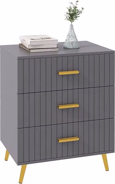 Cassettiera Moderna Minimal con 3 Cassetti in Legno e Metallo, Oro e Grigio Scuro, L 60 cm x P 40 cm x H 71,5 cm