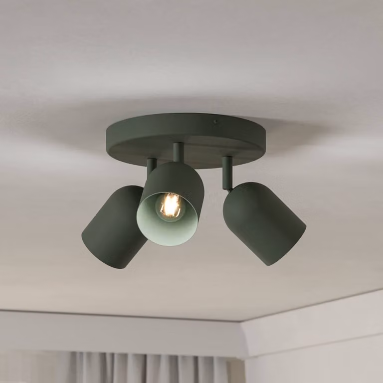 EGLO Faretto da soffitto Tilston, verde scuro, Ø 25 cm, a 3 luci, acciaio dimmerabile, Verde, Soggiorno / Sala da pranzo, Metallo, Downlight
