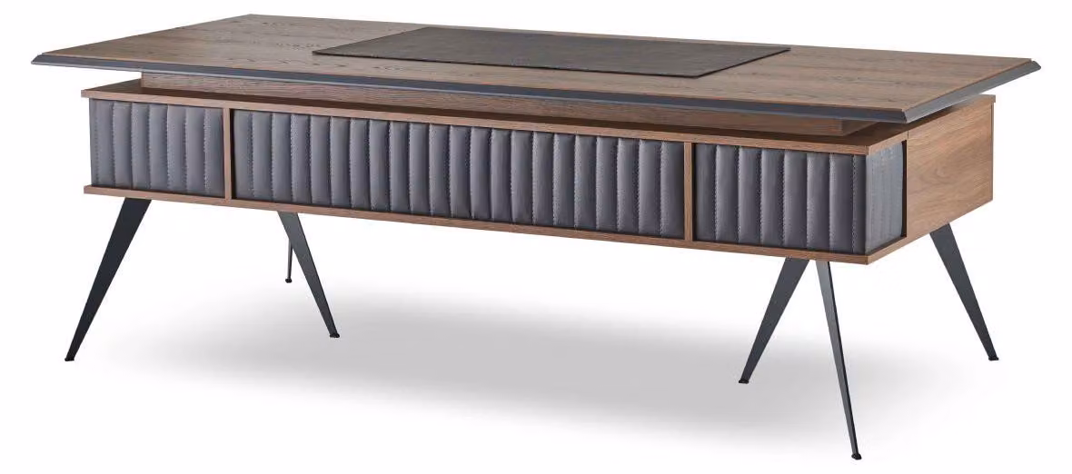 Bürotisch Rechteckig Form Braun Grau Zweifarbig mit Schubladen Modern