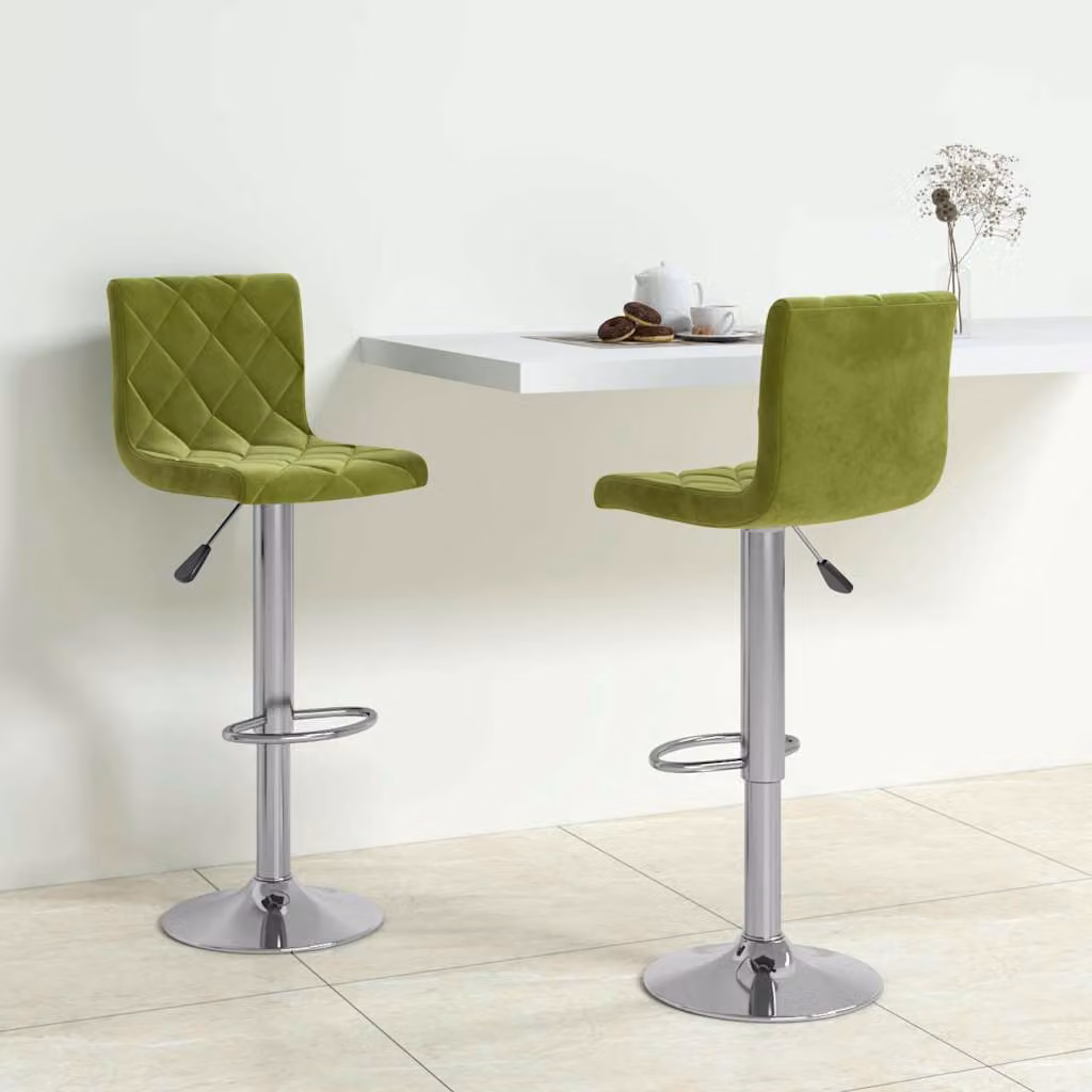 Set di 2 sgabelli da bar vidaXL in velluto verde con base girevole a 360 gradi e struttura in metallo, Altezza: 111 cm