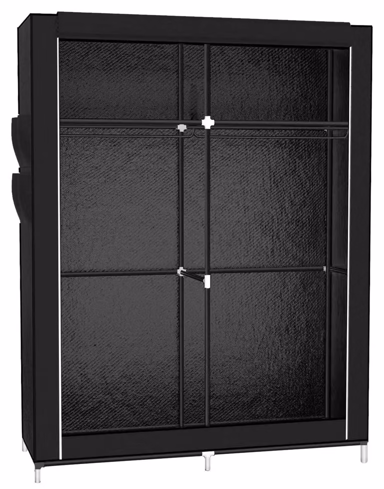 Armadio - Armadio in tessuto con cerniera - 108×45×170 cm - Struttura in metallo - Tessuto non tessuto - Da montare - Nero
