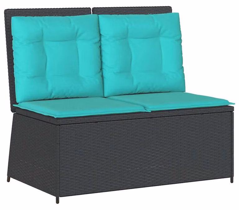 Panca da giardino nera, realizzata in rattan sintetico