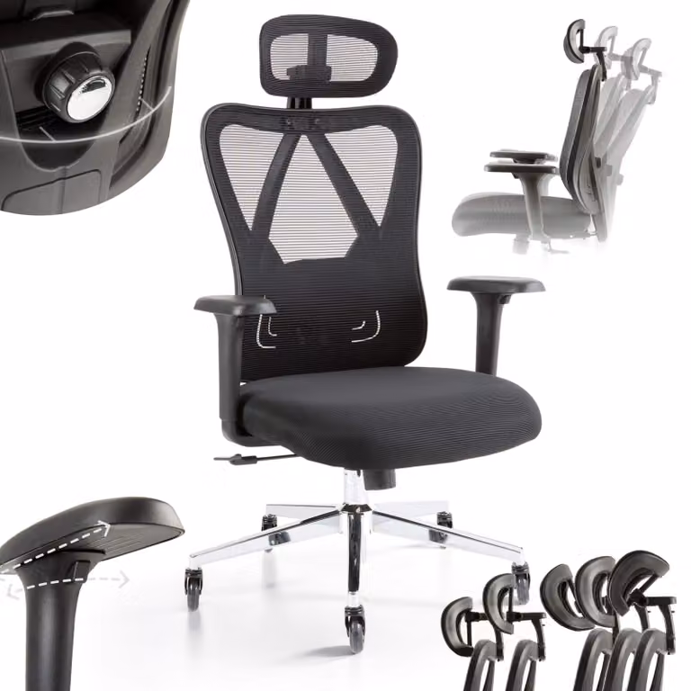 Sedia da ufficio ergonomica AREBOS | Poggiatesta e braccioli regolabili, 136 kg