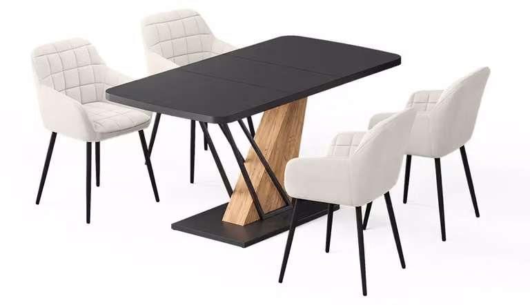 Set di tavoli da pranzo Vicco Fenaro Nero/Rovere dorato 120 x 80 cm con 4 sedie da pranzo, Model 62759