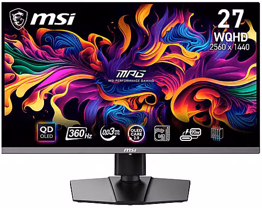 Monitor Gaming MSI MPG 271QRX QD-OLED da 26,5 pollici, QHD 2560 x 1440, 360,9 Hz, Nero