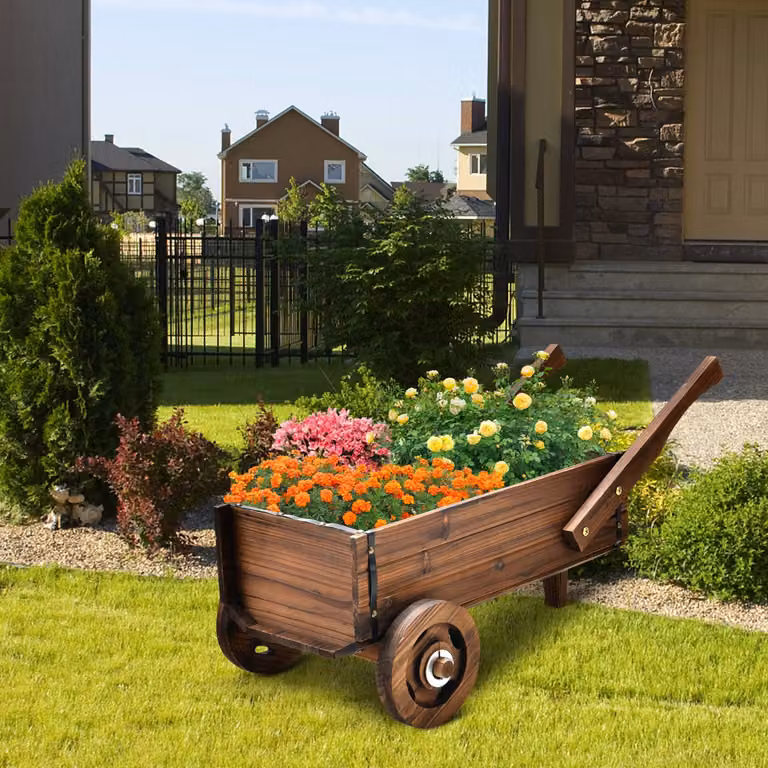 Carrello fioriera con ruote e maniglie Costway in legno marrone per interno ed esterno