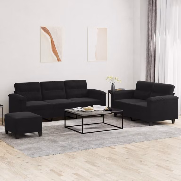 Maison Exclusive - Set divano a 3 pezzi con cuscini, tessuto in microfibra nero
