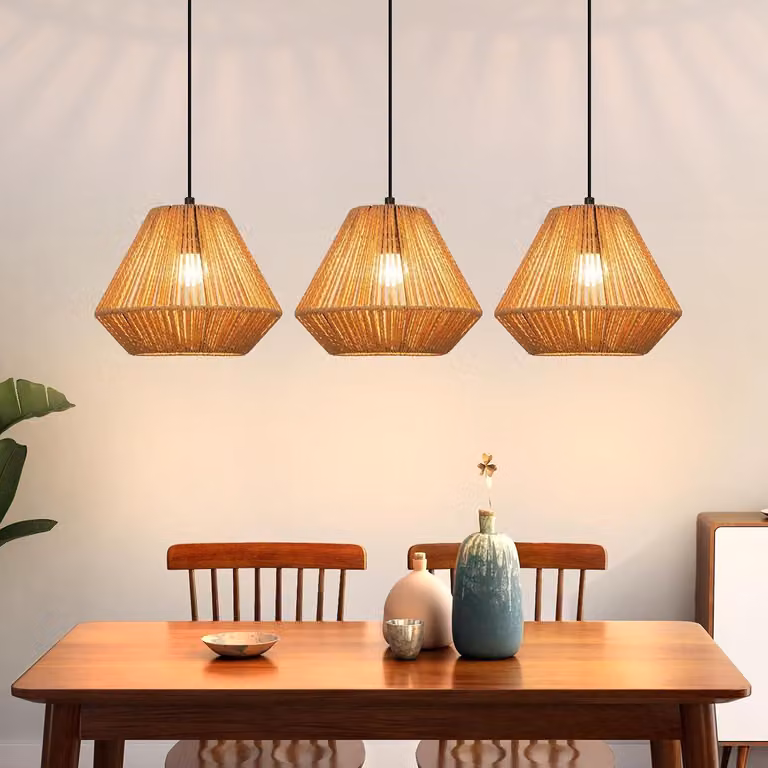 ZMH lampada a sospensione boho lampada a sospensione in rattan lampada a sospensione regolabile in altezza lampada a sospensione sala da pranzo 3 fiamme lampada da tavolo design retrò con attacco E27