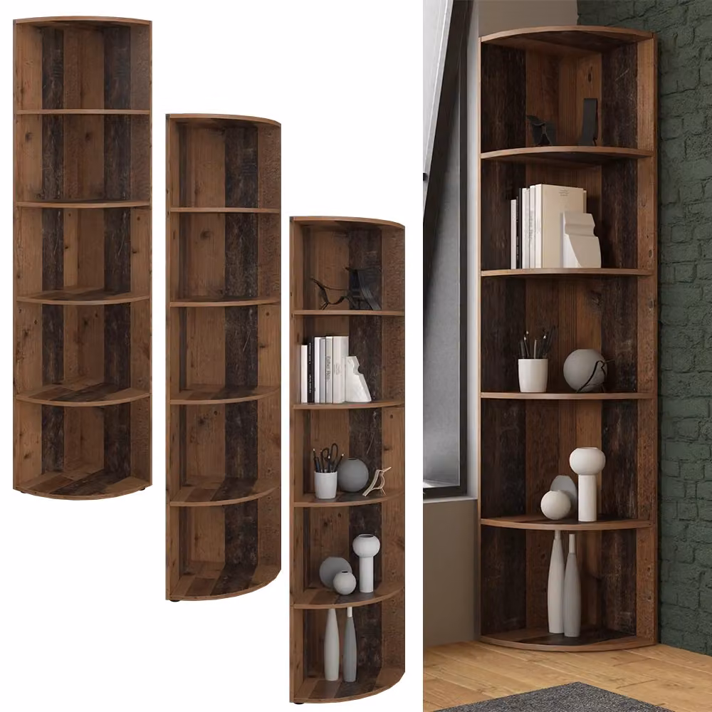Libreria angolare da terra Ecki Vicco in legno color marrone antico stile rustico H: 180 cm, L: 40 cm – 2