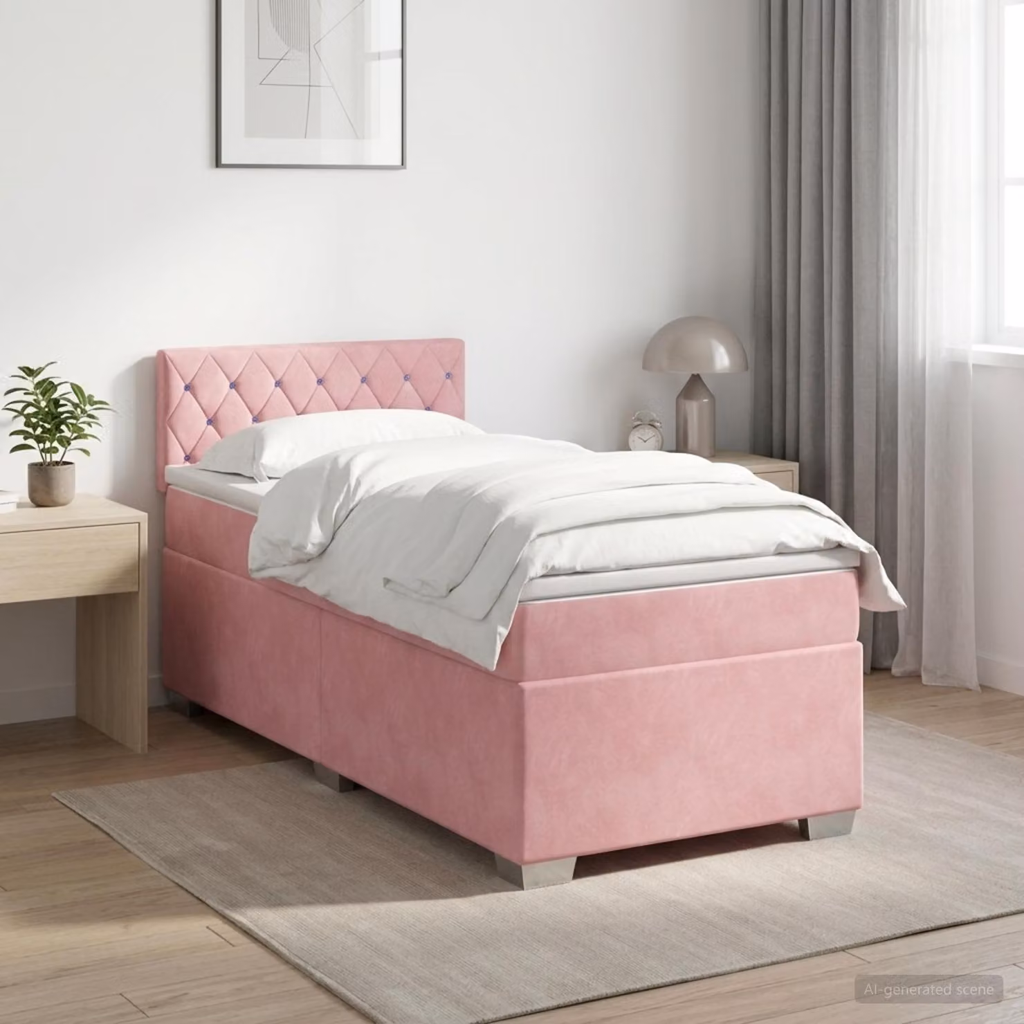Letto box spring con materasso vidaXL in velluto rosa e bianco, L/P: 100 x 200 cm