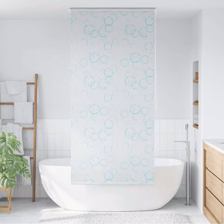 Tenda a Rullo per Doccia vidaXL con Motivo a Bolle, Bianca, L: 80 cm, H: 240 cm