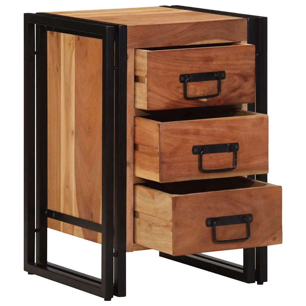 Armadio da Notte vidaXL in Legno di Acacia Massello Marrone Stile Rustico L/P/H: 40 x 40 x 59 cm