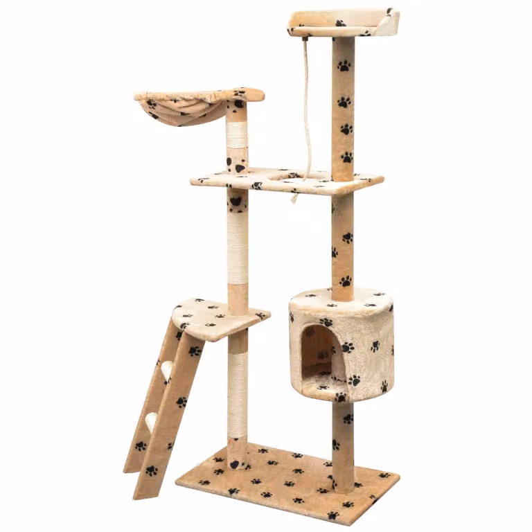 vidaXL Tiragraffi per gatti in sisal 150 cm Beige con impronta di zampa