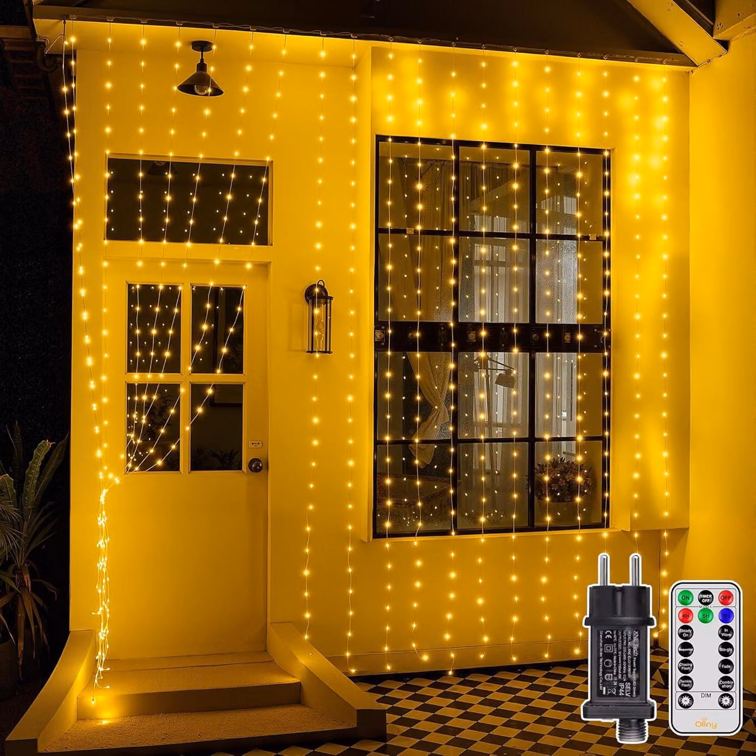 Tenda luminosa, 3 x 3 metri, 300 LED, per uso esterno, con spina, 8 modalità