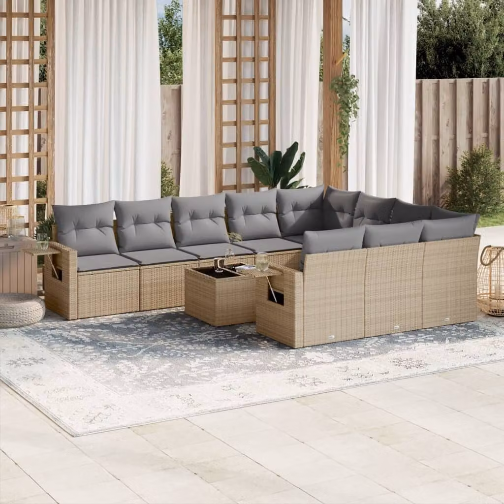Maison Exclusive - Set Divani da Giardino 11 pz con Cuscini Beige in Polyrattan
