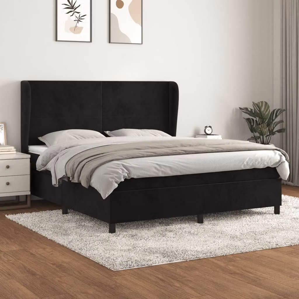 Maison Exclusive - Giroletto a Molle con Materasso Nero 160x200 cm in Velluto