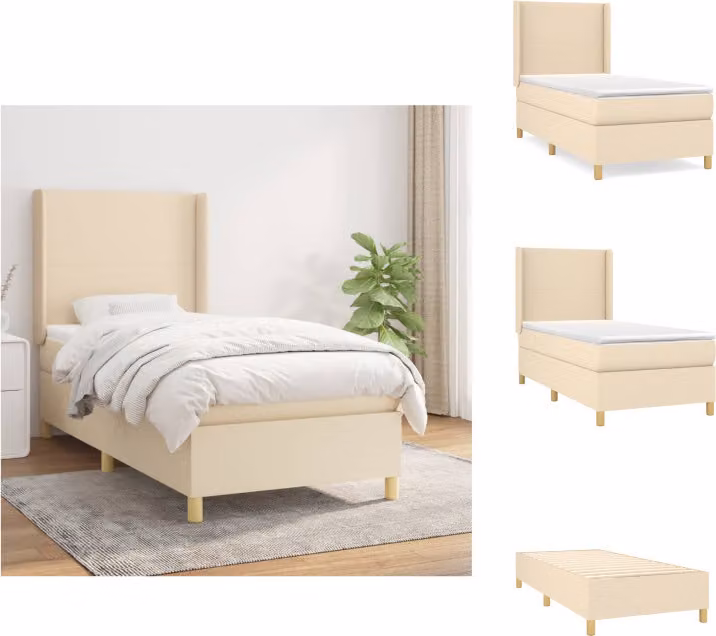 vidaXL Letto a molle con materasso crema 100x200 cm in tessuto - Letti e strutture letto