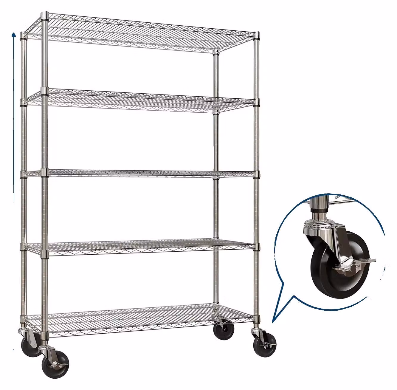 Scaffali robusti in filo metallico, design a 4 livelli, altezza regolabile, con 5 posizioni