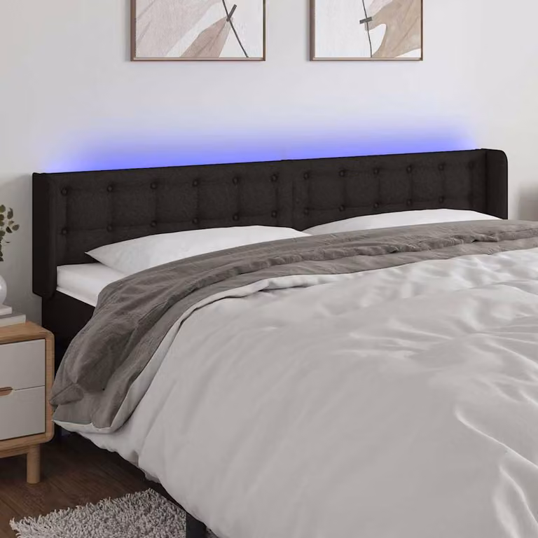 Testiera per letto vidaXL in tessuto nero con illuminazione LED e porta di ricarica USB, L 203 cm x P 16 cm x H 78-88 cm