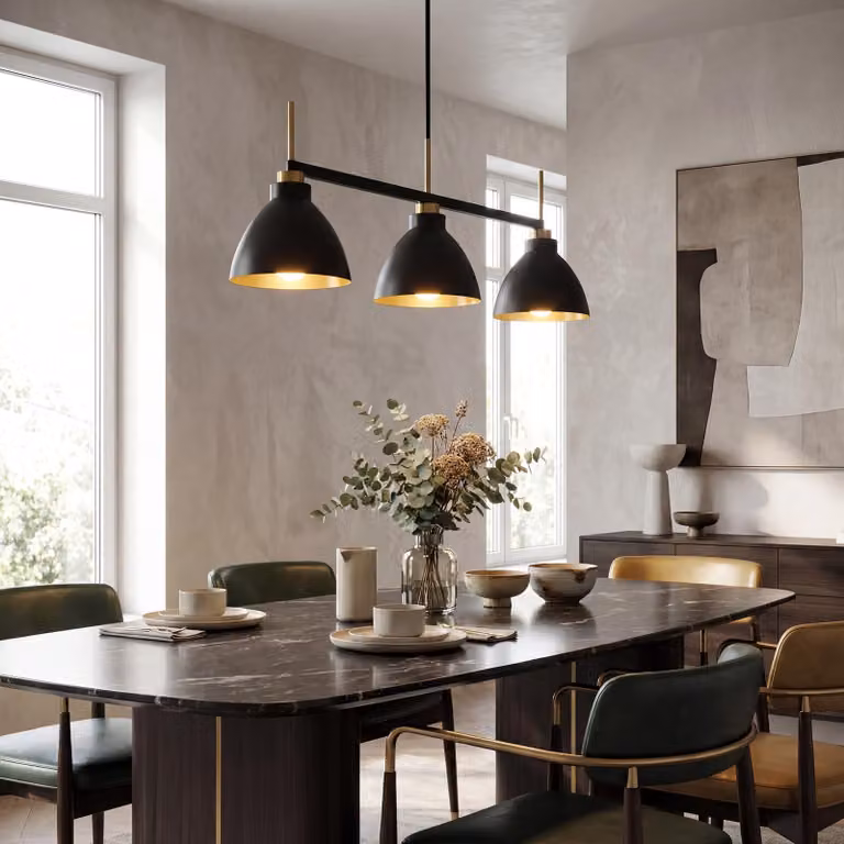 Lampada a sospensione Tribesigns Vintage a 3 luci, lampada a sospensione in stile industriale nero e oro con aste regolabili, attacco E27, lampadine non incluse