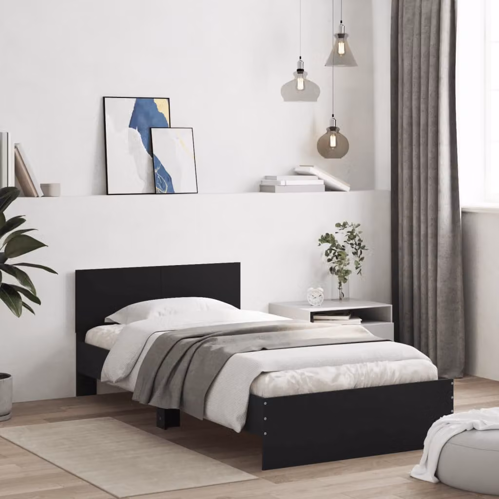 vidaXL Giroletto con Testiera Nero in Legno Multistrato L: 100 cm, P: 200 cm – 1