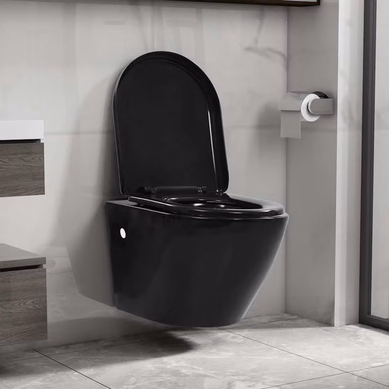 vidaXL WC a Muro con Sciacquone Nascosto in Ceramica Nera