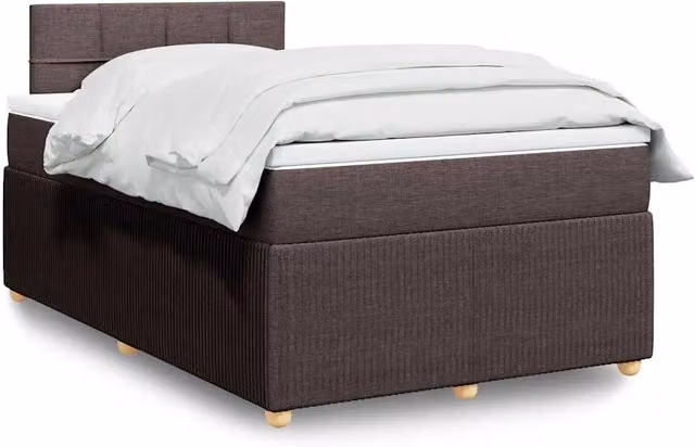 Letto Ibrido vidaXL con Giroletto a Molle e Materasso in Tessuto Marrone e Bianco L/P: 120 x 200 cm – 1