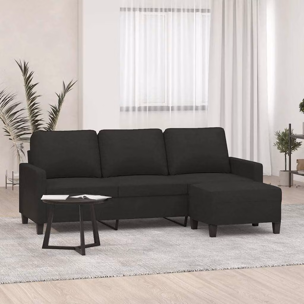 Maison Exclusive - Divano a tre posti con poggiapiedi, nero, 180 cm, in tessuto